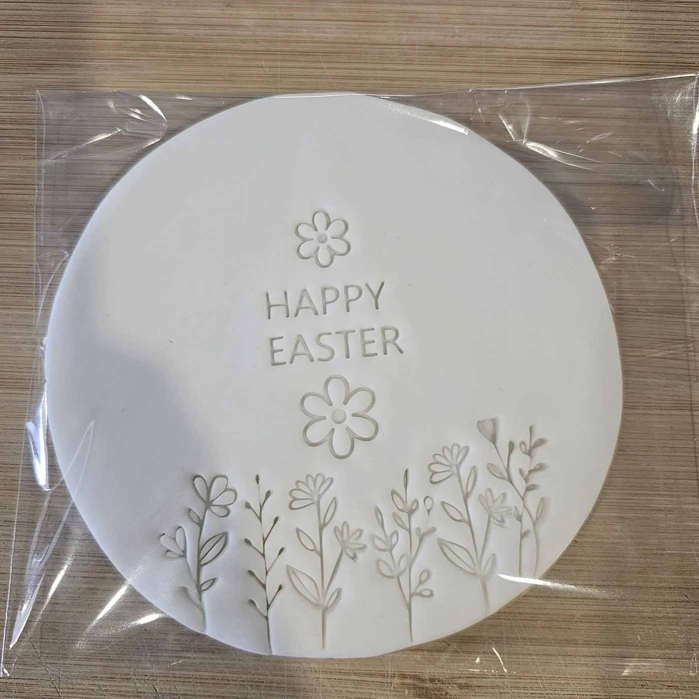 Happy Easter, pressed in white